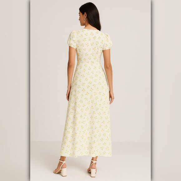 🆂🅰🅻🅴 A205 ✽ Betsy Johnson Lemon Blossom Puff Sleeve Maxi Dress - Picture 2 of 4
